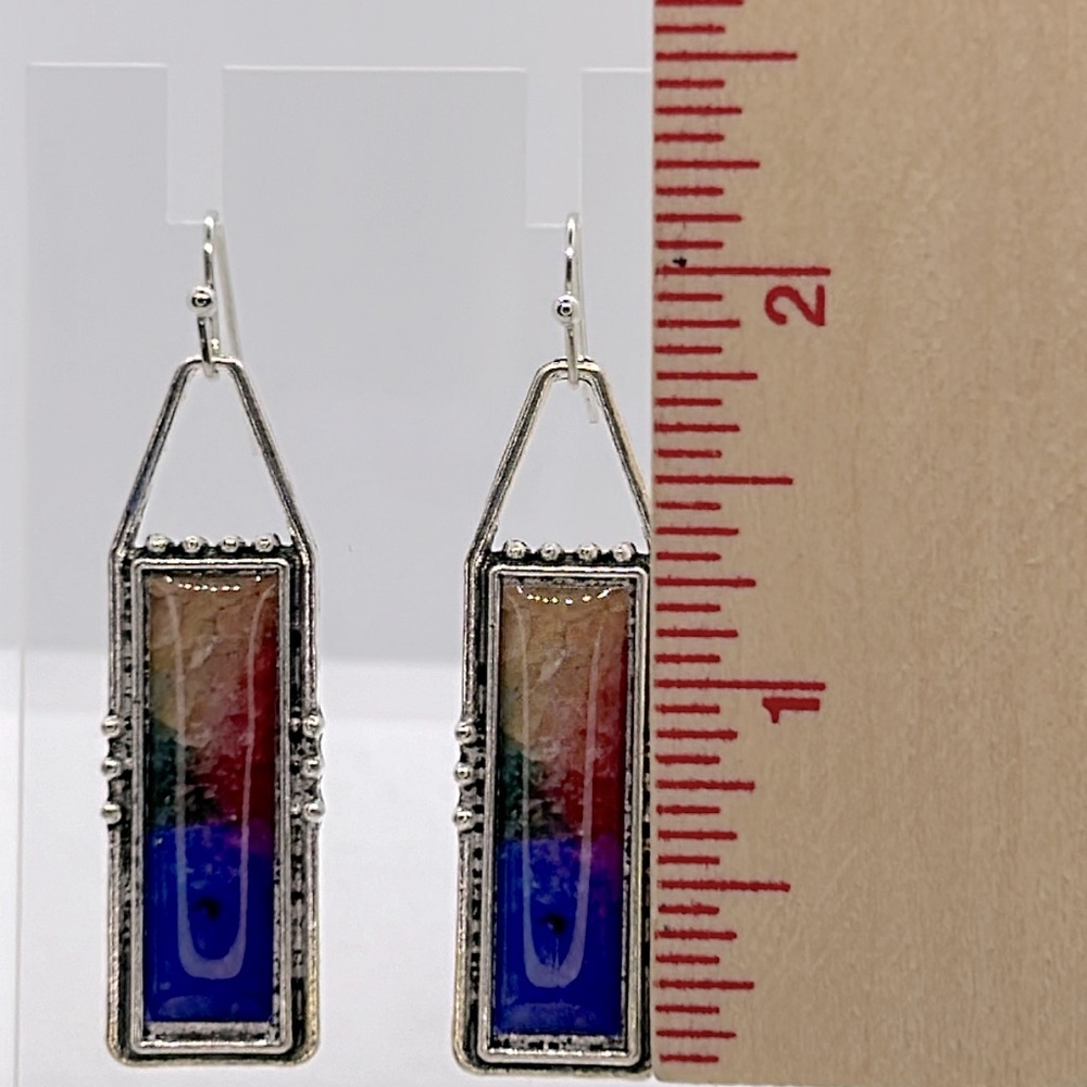 Antique silver Plated Bohemian Rectangle Dangle Earrings - Picture 3 of 3